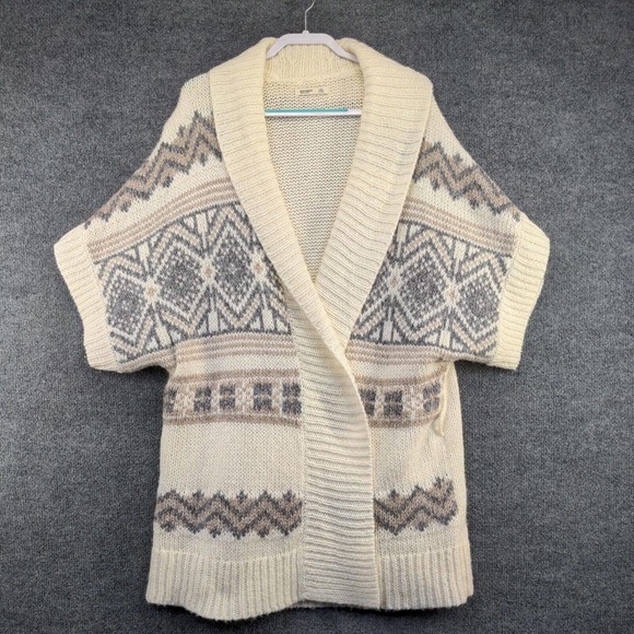 Old Navy Women's Open Front Cardigan Knit Sweater Cream XXL Fair Isle Wool Blend - Picture 2 of 13